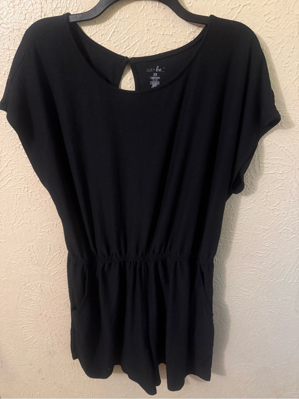 Just Be  Black Short Sleeve Romper  Keyhole Back Detail Casual One Piece size 2x